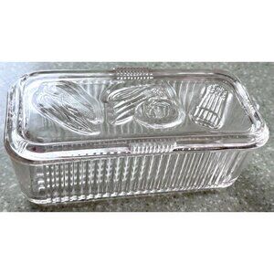 Federal Ribbed Vegetable Refrigerator Dish Lid Clear Glass Rectangle USA Vtg